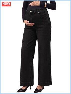 Wide Leg Maternity Jeans High Rise Stretch Denim Work Pants